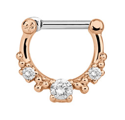 Zeige Details für Septum Clicker Nasenpiercing Rose Gold, 3 klare Steine 1,2 x 6, 8 mm Bild von Septum Clicker Nasenpiercing Rose Gold, 3 klare Steine 1,2 x 6, 8 mm