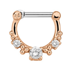 Bild von Septum Clicker Nasenpiercing Rose Gold, 3 klare Steine 1,2 x 6, 8 mm