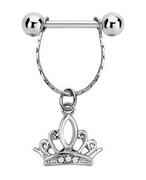 Zeige Details für Brustpiercing Stahl Stab mit Gliederkette und Anhänger mit Krone Bild von Brustpiercing Stahl Stab mit Gliederkette und Anhänger mit Krone