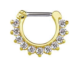 Zeige Details für Septum Clicker Nasenpiercing Gold, 11 klare Steine 1,2 mm Bild von Septum Clicker Nasenpiercing Gold, 11 klare Steine 1,2 mm