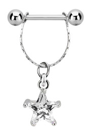 Zeige Details für Brustpiercing Stahl Stab mit Gliederkette und Anhänger mit Stern Bild von Brustpiercing Stahl Stab mit Gliederkette und Anhänger mit Stern