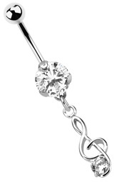 Zeige Details für Bauchnabel Piercing Banane Stahl, 8 mm Stein mit Notenschlüssel  Bild von Bauchnabel Piercing Banane Stahl, 8 mm Stein mit Notenschlüssel