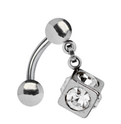 Zeige Details für Intim Piercing Banane 1,6 mm + Stein Würfel-Anhänger 8 mm Bild von Intim Piercing Banane 1,6 mm + Stein Würfel-Anhänger 8 mm