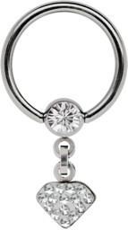 Zeige Details für Intimpiercing Ring Stahl 5 mm Kugel mit Kette + Diamant mit Steinen Intimpiercing in Diamant Form in Klar