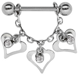 Zeige Details für Brust Piercing Gliederkette mit 3 Herzen und gefassten Steinen Bild von Brust Piercing Gliederkette mit 3 Herzen und gefassten Steinen