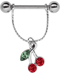 Zeige Details für Brustpiercing Gliederkette + Hänger Blatt mit Kirschen und Steinen Bild von Brustpiercing Gliederkette + Hänger Blatt mit Kirschen und Steinen