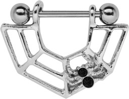 Zeige Details für Brustwarzenpiercing Pewter Bügel mit Spinne und Steinen Bild von Brustwarzenpiercing Pewter Bügel mit Spinne und Steinen