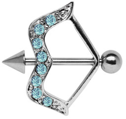 Zeige Details für Brust Piercingschmuck Schild Pfeil und Bogen mit Steinen Bild von Brust Piercingschmuck Schild Pfeil und Bogen mit Steinen