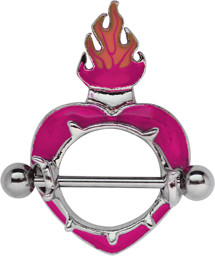 Zeige Details für Brust Piercingschmuck Schild Herz mit Flammen und Stab Bild von Brust Piercingschmuck Schild Herz mit Flammen und Stab
