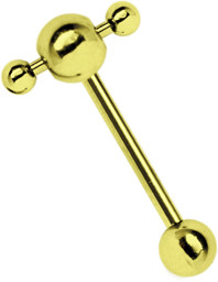 Zeige Details für Zungen Piercing Stab Stahl vergoldet in 1,6 x 12 - 22 mm + Spinner Bild von Zungen Piercing Stab Stahl vergoldet in 1,6 x 12 - 22 mm + Spinner