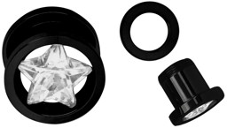 Zeige Details für Ohr Piercing Stahl Flesh Tunnel  schwarz in 6-16 mm mit Stein Stern Bild von Ohr Piercing Stahl Flesh Tunnel  schwarz in 6-16 mm mit Stein Stern
