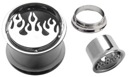 Bild von Ohrpiercing Schmuck Stahl Flesh Tunnel mit Flamme in 8-14 mm