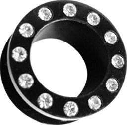 Zeige Details für Ohrpiercing Acryl Tunnel in schwarz mit Steinkranz Bild von Ohrpiercing Acryl Tunnel in schwarz mit Steinkranz