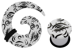 Zeige Details für Acryl Ohrpiercing Schmuck Set, Dehnspirale und Plug mit Augen Tribal Bild von Acryl Ohrpiercing Schmuck Set, Dehnspirale und Plug mit Augen Tribal