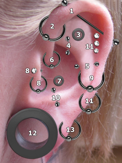 Ohrpiercing Arten wie Helix, Tragus, Lobe und andere