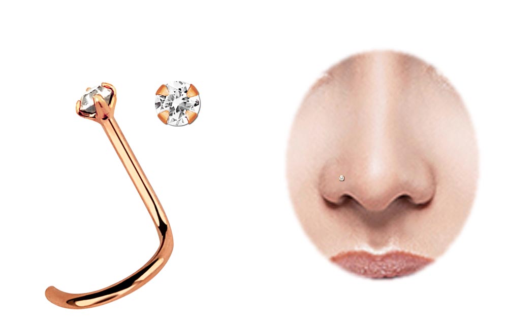 Bild von Piercing Nasenstecker Stahl Rosegold 0,8 mm mit Stein und Spirale