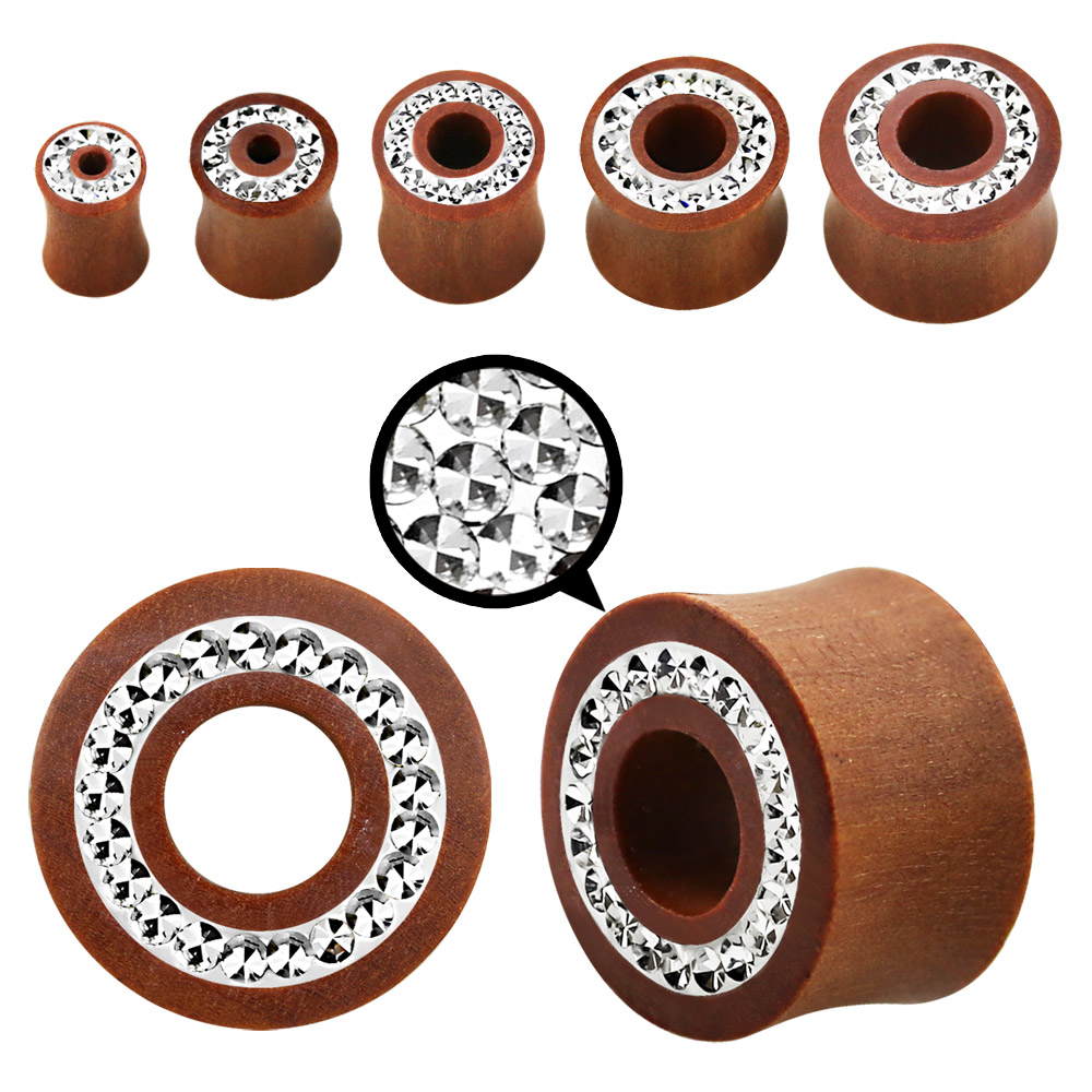 Bild von 1 x Ohrpiercing Flesh Tunnel aus Holz mit Steinkranz in 6-16 mm