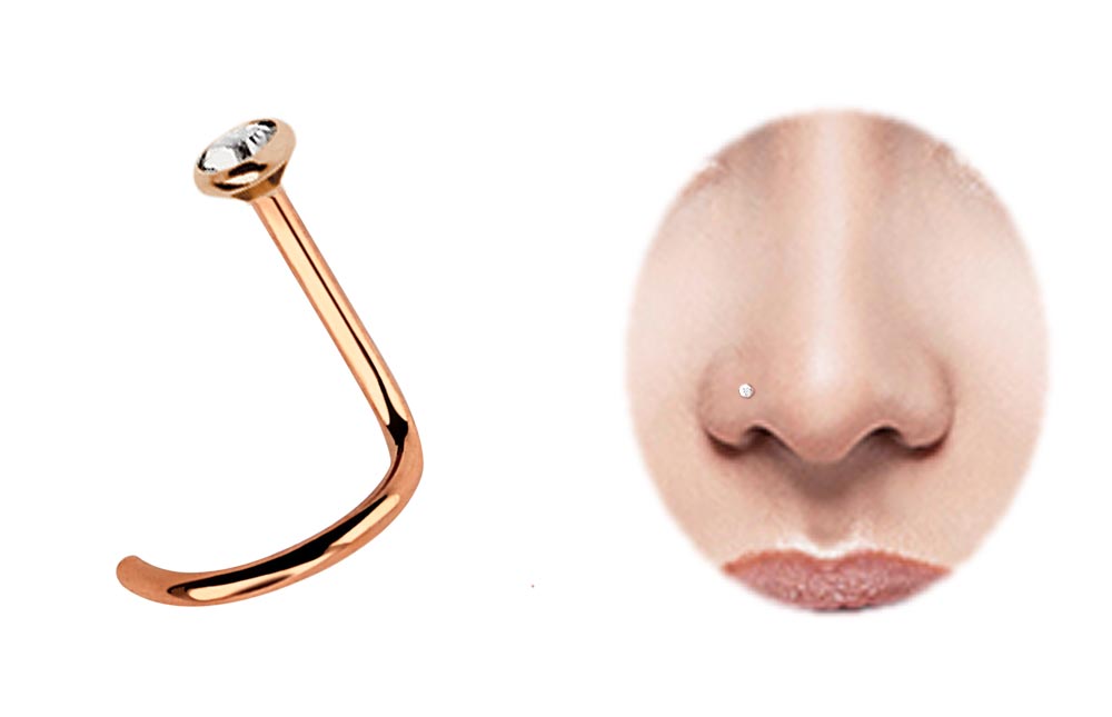 Bild von Nasenpiercing, Nasenstecker Stahl Rosegold 1,0 mm mit Stein und Spirale