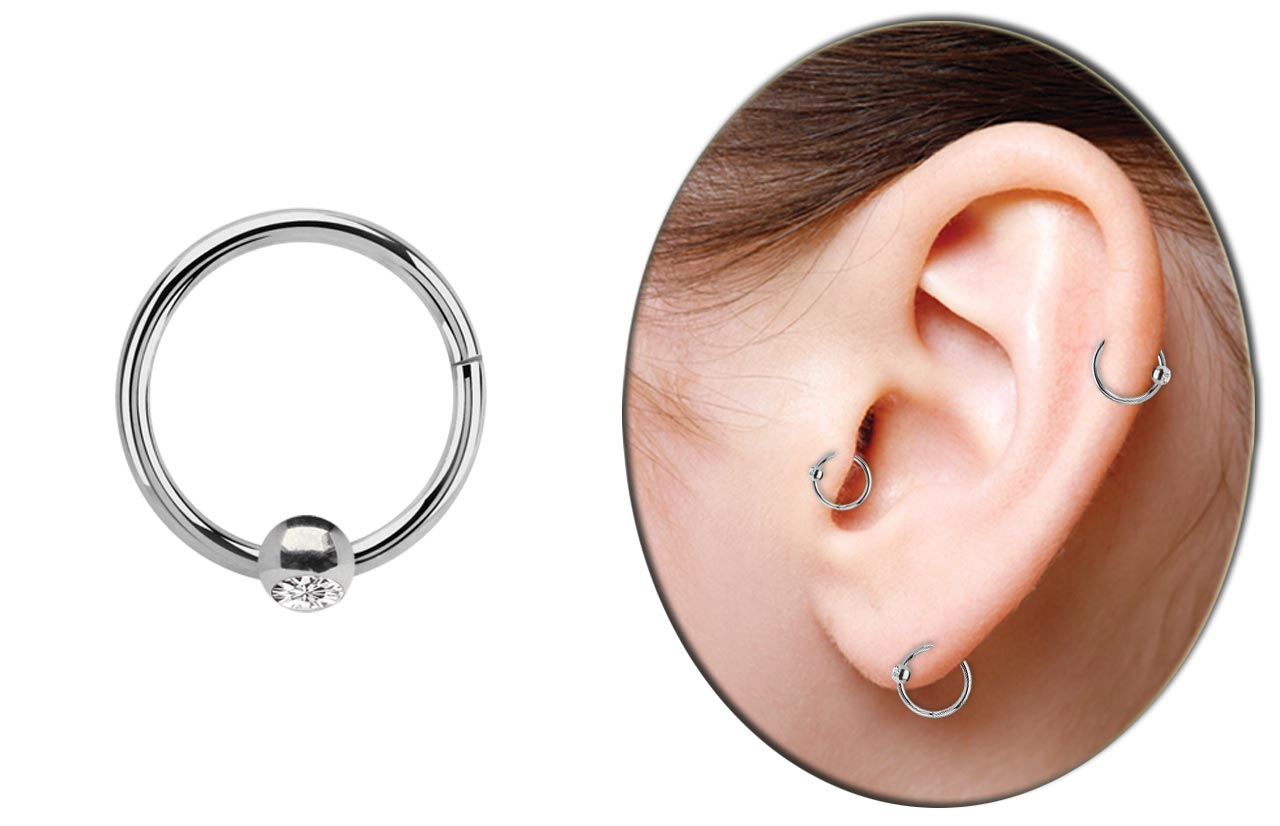 Bild von Titan Piercing Ring BCR, Clicker mit 3 mm Steinkugel in 1,0 mm