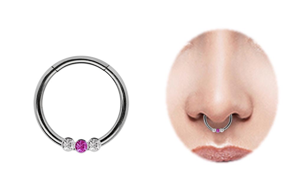 Bild von Piercing Smooth Segment Ring Clicker 316l Stahl mit 3 Steinen in 1,2 mm