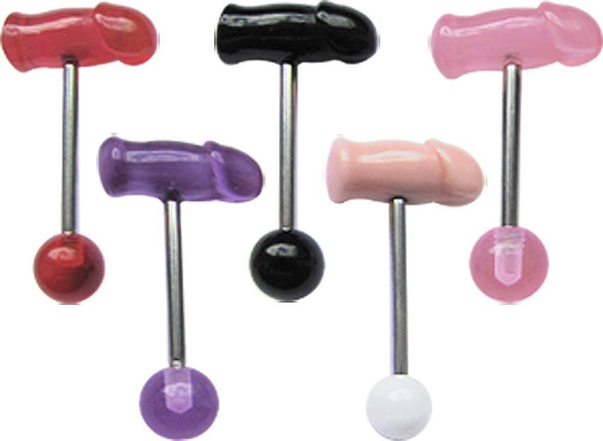 Bild von Piercing Set 5 Zungenstäbe 14 mm mit Penis aus Acryl