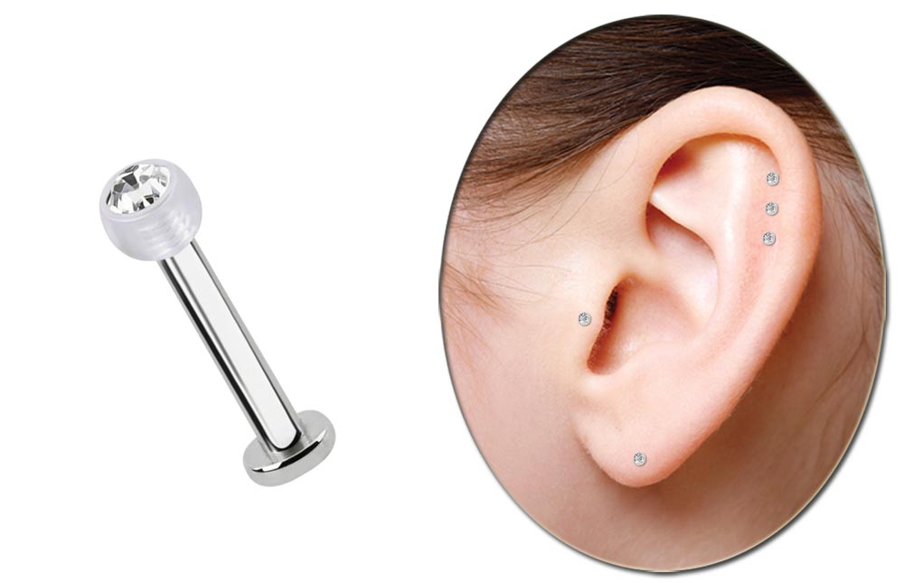 Bild von Mini Flat Ohrpiercing, Helix, Tragus, Labret 1,2 mm mit Acryl Steinkugel