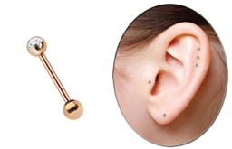 Bild von Ohrpiercing, Tragus, Helix, Stahl Stab rosegold in 1,2 mm mit Steinkugel