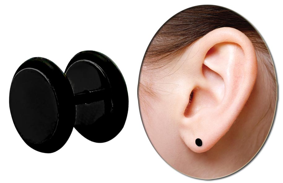 Bild von Ohrpiercing Fake Plug 316l Stahl schwarz in 1,2 x 6 mm