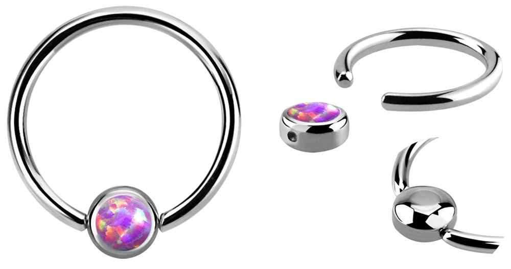 Bild von Piercing Lippenbändchen Ring 1,2 mm und 4 mm Platte mit Opal