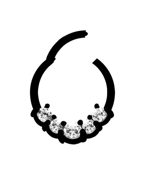 Bild von Piercing Ring Smooth Segment Clicker mit fünf Steinen, schwarz 1,2 mm