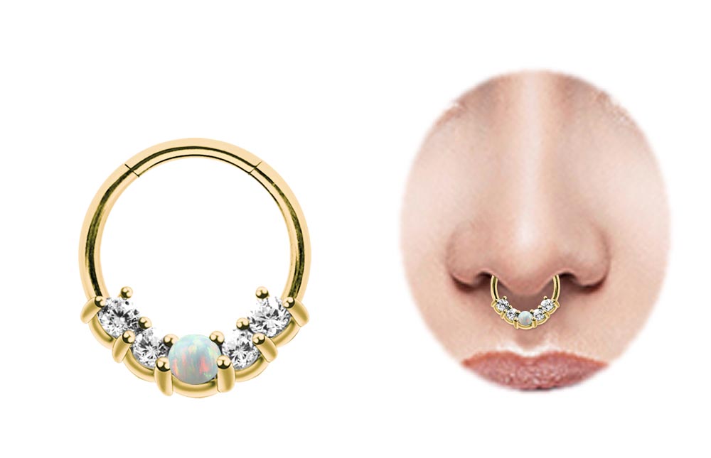 Bild von Piercing Smooth Segment Clicker mit Steinen und Opal, Gold 1,2 mm