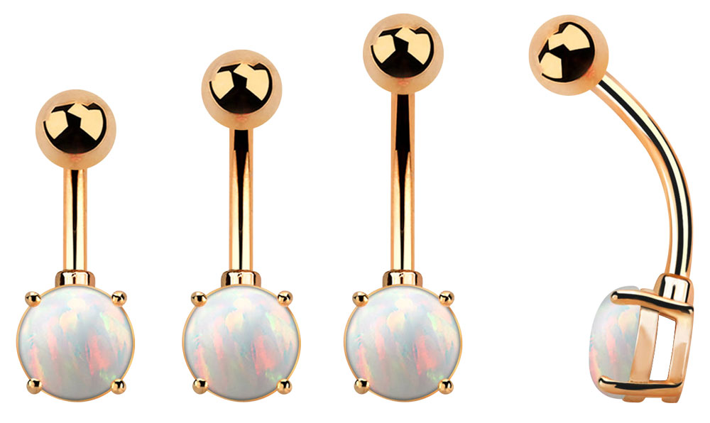 Bild von Bauchnabelpiercing Banane 1,6 mm rosegold mit 7 mm Opal