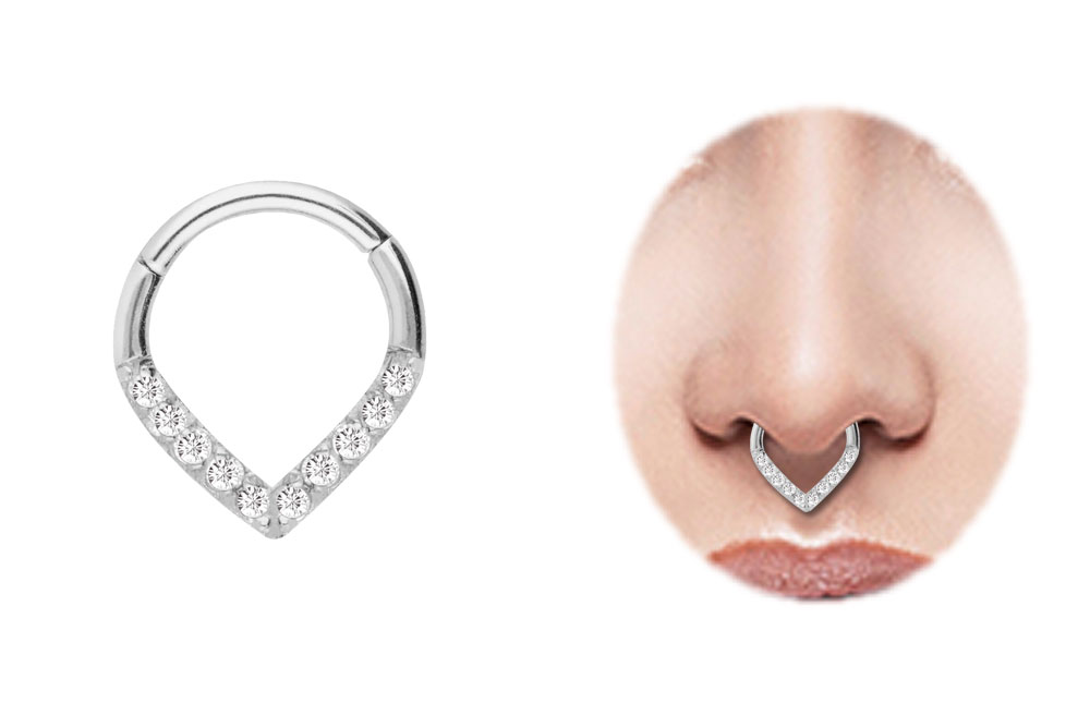 Bild von Piercing Smooth Segment Ring Clicker 316l Stahl, Tropfen mit Steinen