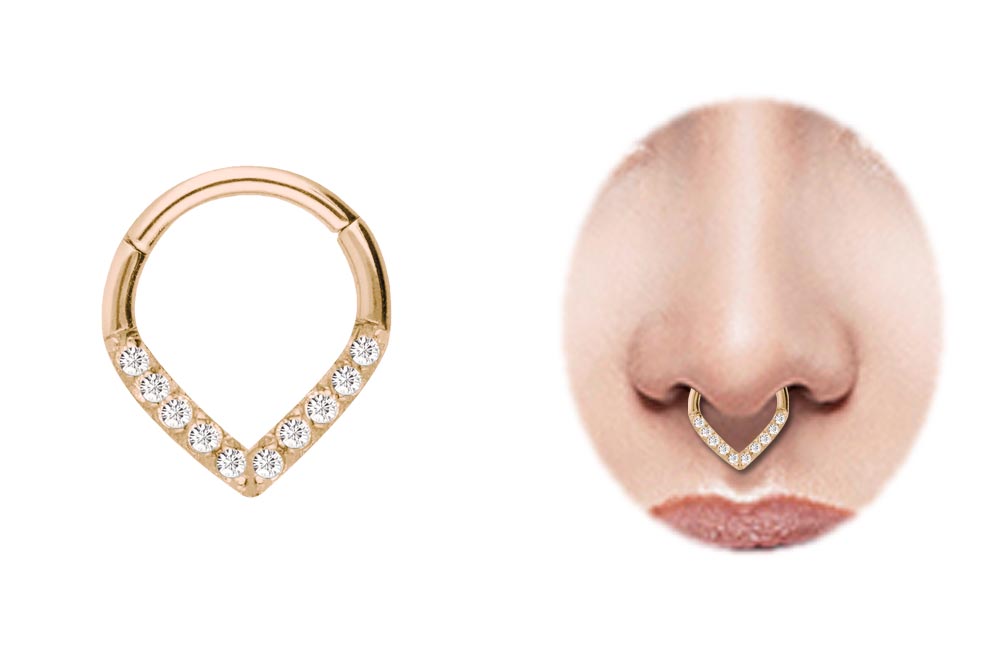 Bild von Piercing Smooth Segment Ring Clicker rosegold, Tropfen mit Steinen