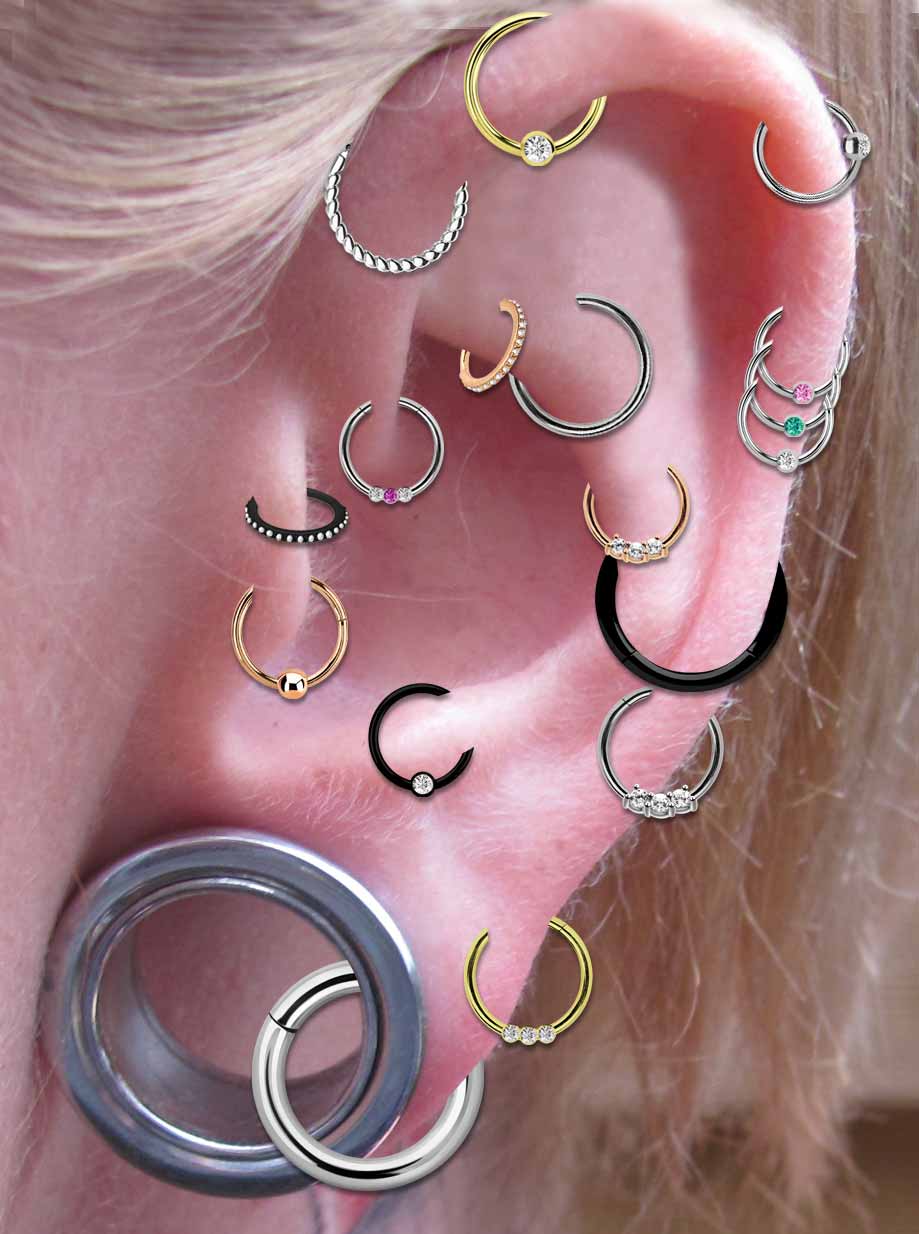 Piercing-Clicker für Ohrpiercing-Arten wie Helix, Tragus, Daith, Lobe uvm.