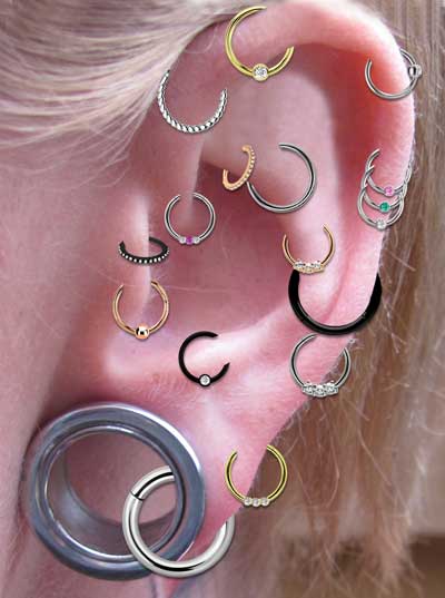 Ohrpiercing Arten wie Helix, Tragus, Lobe und andere mit Clicker