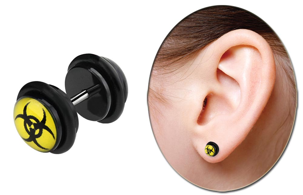 Bild von Ohrpiercing Schmuck Stecker, Fake Plug Biohazard aus Acryl, Stab in 1,2 mm