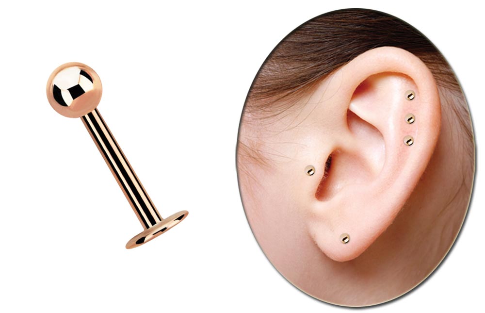 Bild von Piercing Labret, Rose Gold, 4 mm Platte in 1,2 x 6-10 mm mit Kugel