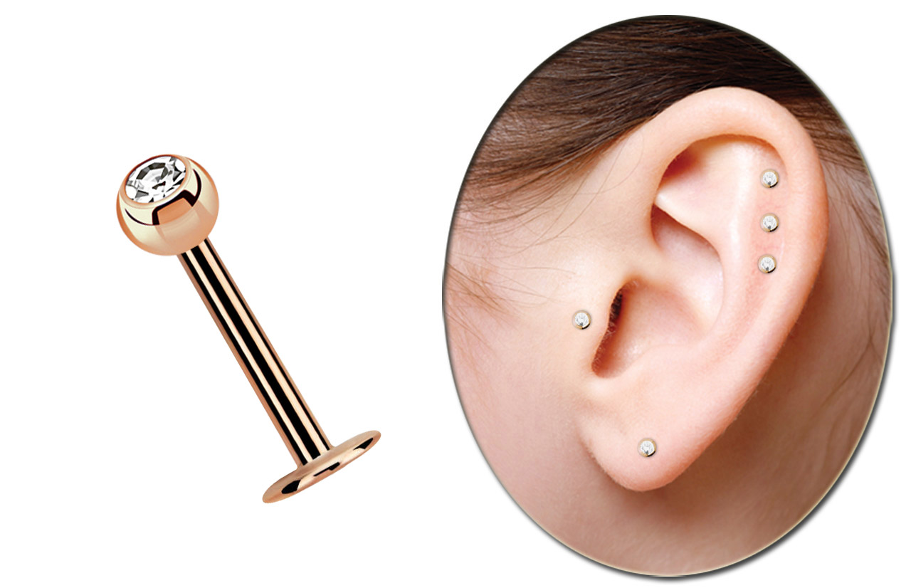 Bild von Piercing Labret, Rose Gold, 4 mm Platte in 1,2 x 6-10 mm mit Steinkugel