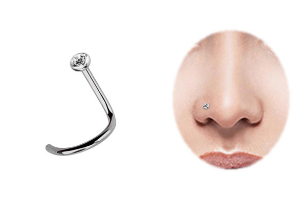 Bild von Titan Nasenstecker, Nose Stud mit Spirale, Stein 2,2 mm, Stab 0,8 mm