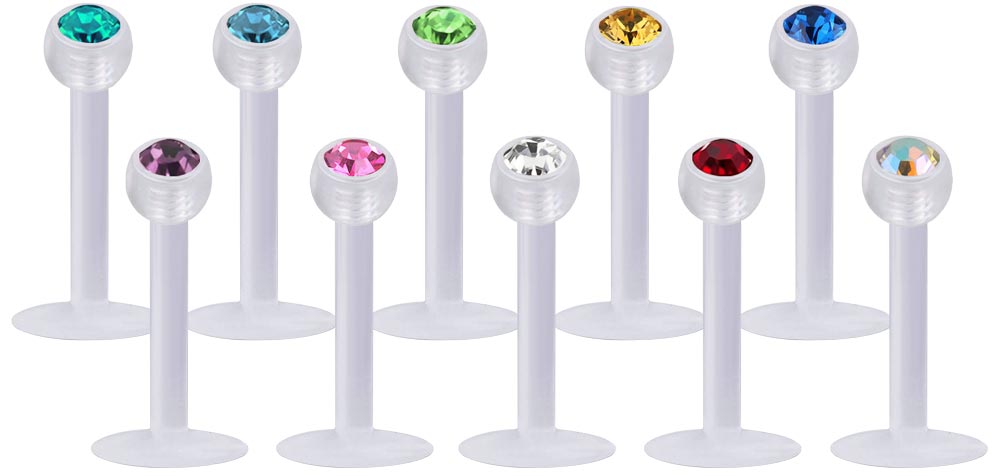 Bild von Ohrpiercing, Helix, Tragus, Labret 1,2 mm mit Steinkugel aus Acryl im Set