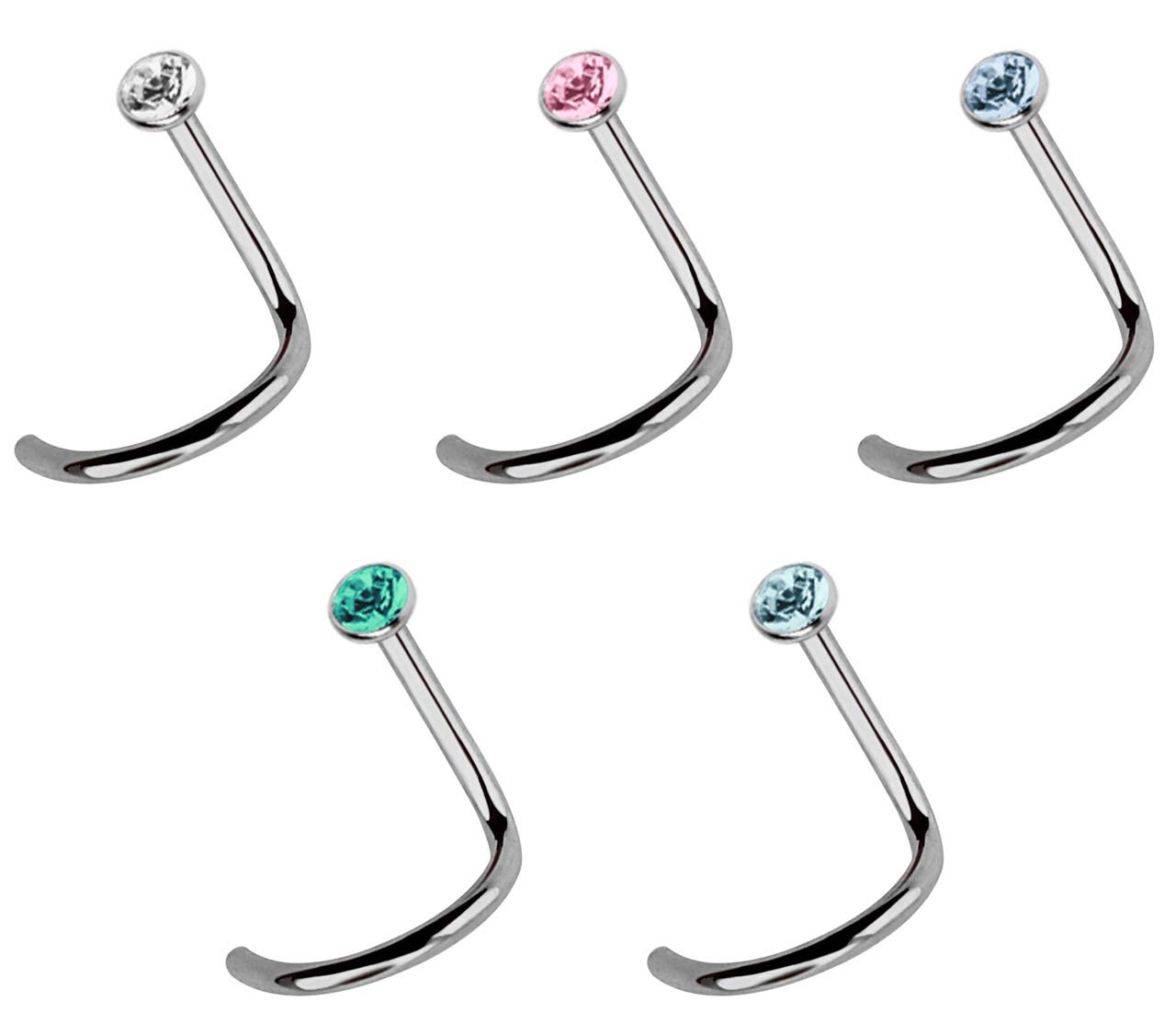 Bild von Titan Nasenpiercing Set, 5 Stecker 2,0 mm, verschiedenen Farben