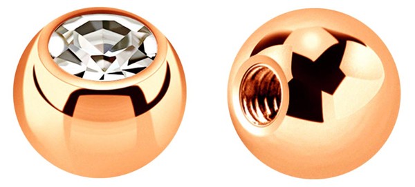Bild von Piercing Kugel, Verschluss Stahl PVD Rose Gold mit Stein 1,6 x 5 mm