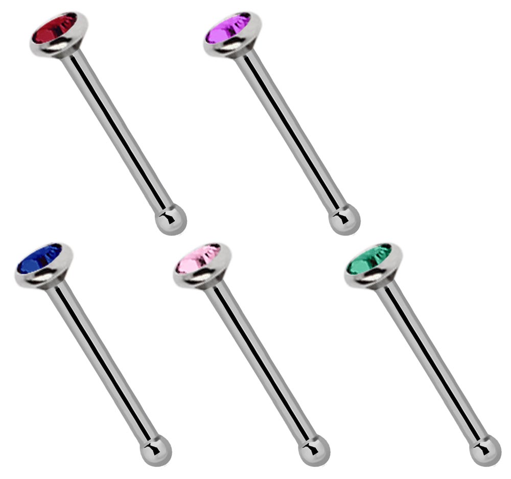 Titan Piercing 5 Nasenstecker 0,8 mm im Set, Stopper