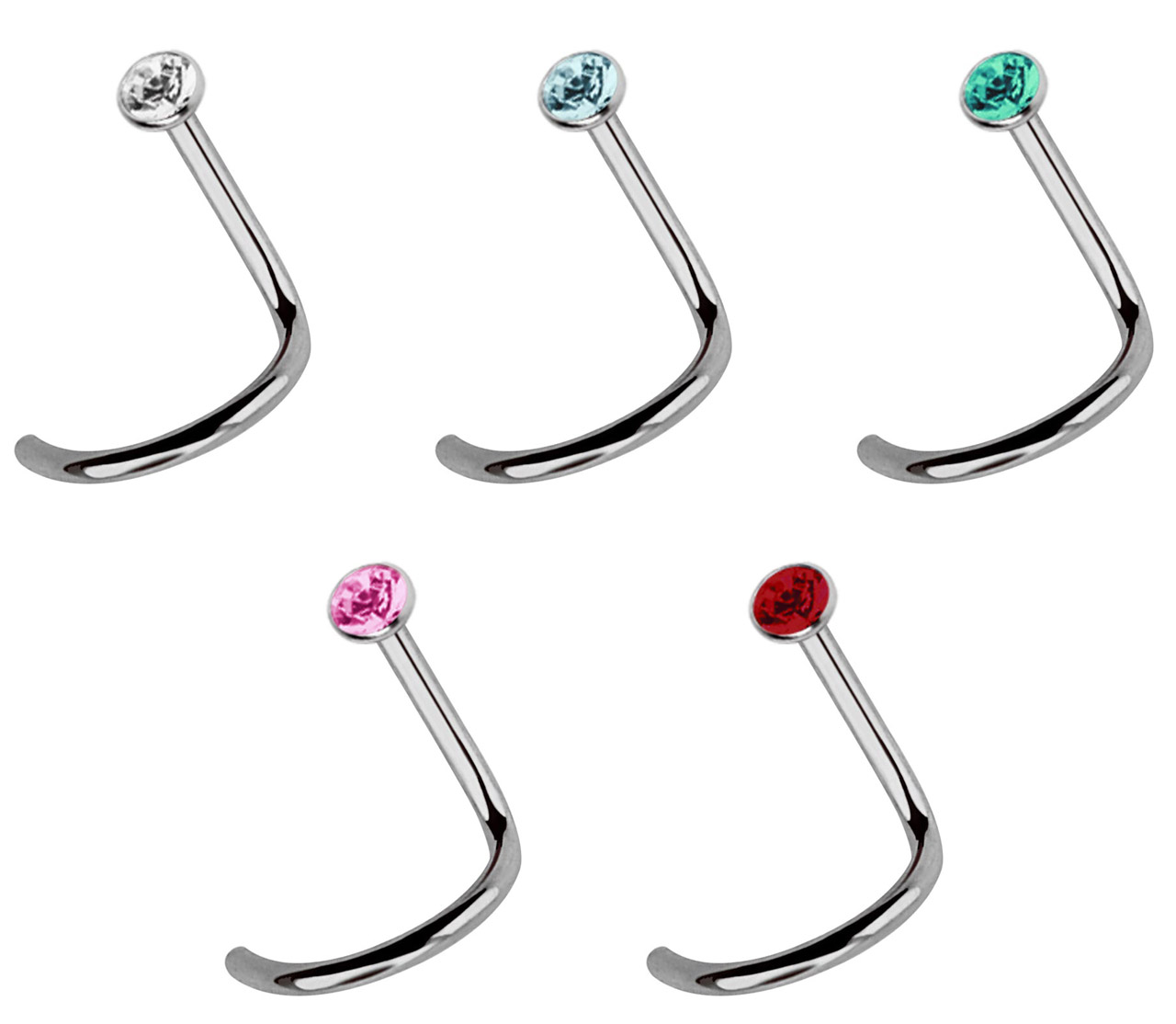 Bild von Piercing Titan Set 5 Nasenstecker mit Spirale 2,0 mm