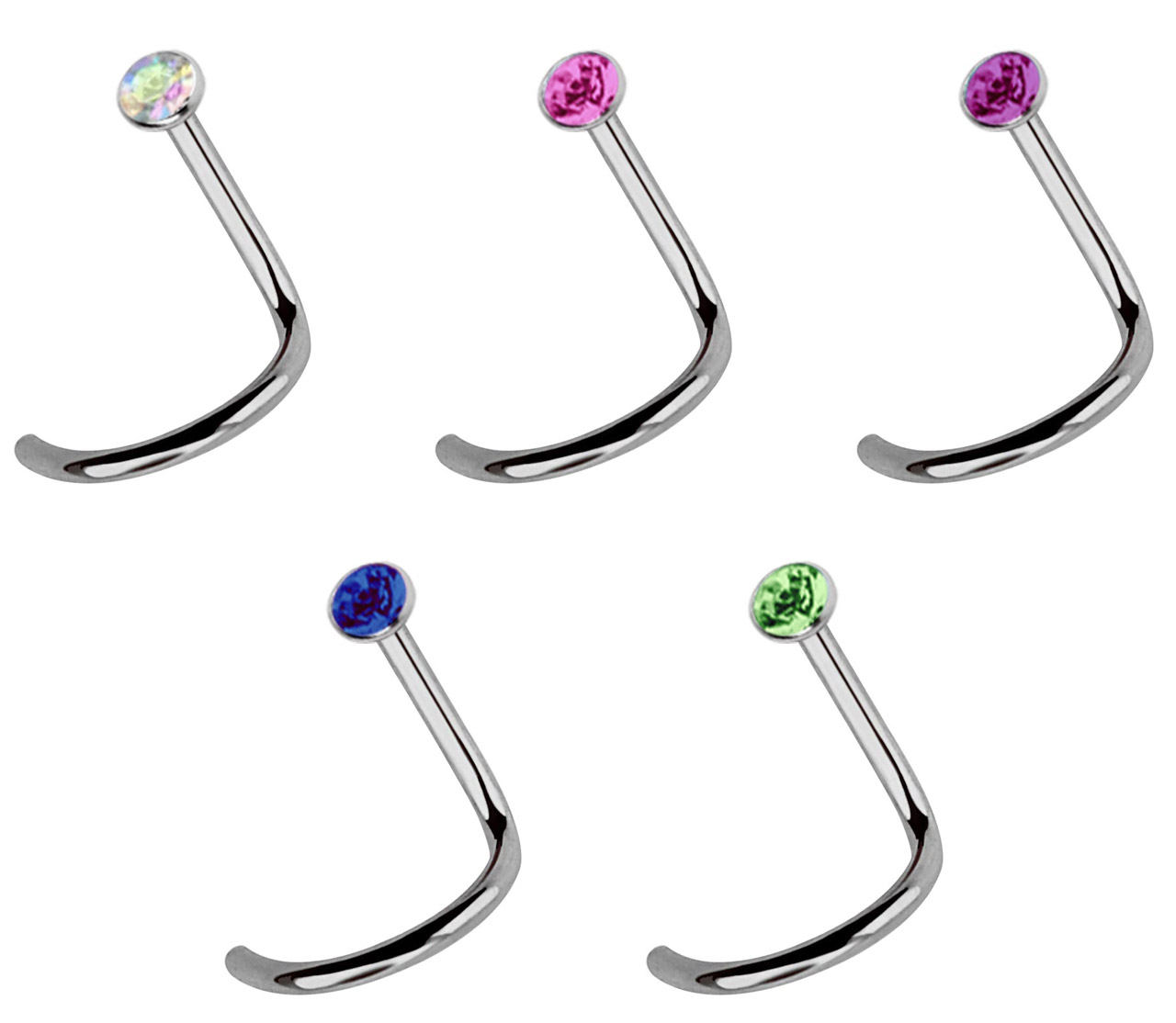 Bild von Titan Nasen Piercing Set, 5 Nasenstecker mit Spirale in 1,0 mm