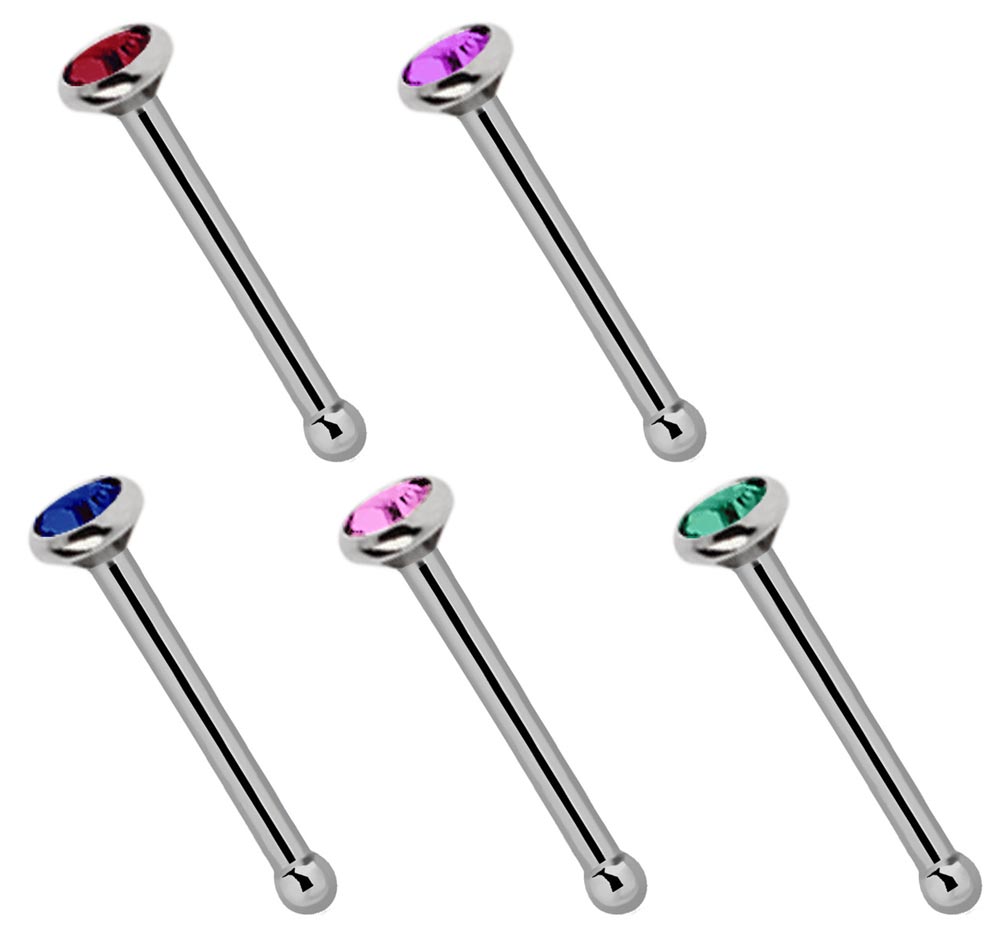 Bild von Titan Piercing 5 Nasenstecker im Set mit Stopper, Stab 0,8 mm