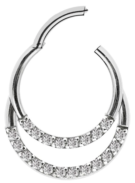 Bild von Piercing Segment Clicker Doppel Ring mit Steinen 316l Stahl in 1,2 mm