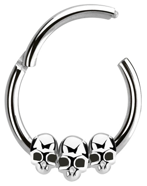 Bild von Septum Piercing 316l Stahl Ring, Clicker mit Totenköfen in 1,2 mm