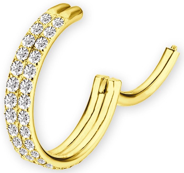 Bild von Piercing Segment Ring Clicker Gold in 1,2 mm mit 2er Steinkranz